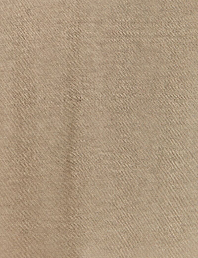 T-shirt col v manches courtes aspect lin vert kaki femme