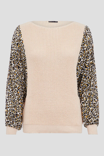 Pull manches longues beige femme