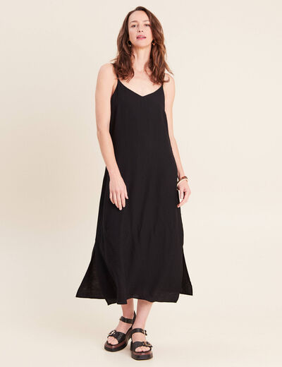 Robe longue d&eacute;collet&eacute; &agrave; fines bretelles noir femme