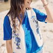 Gilet sans manches brodé tressé ecru femme