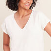 Blouse col v manches courtes ecru femme