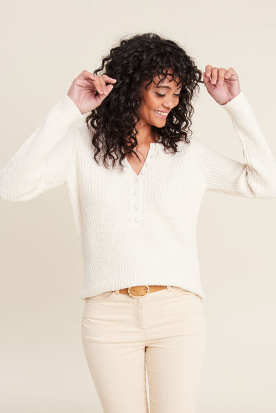 Pull manches longues ecru femme