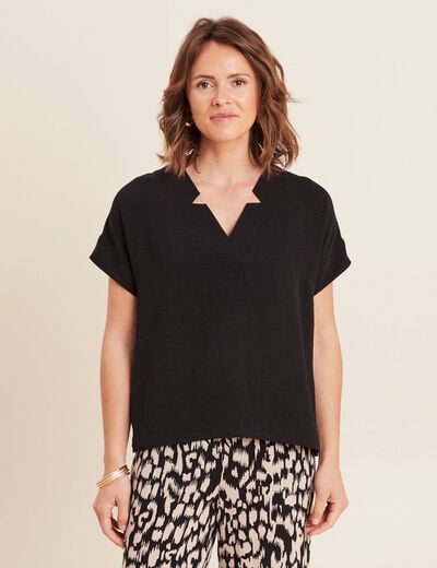 Blouse fluide manches courtes noir femme
