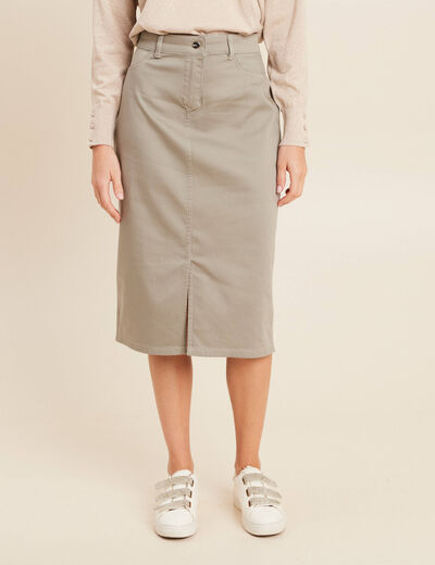 Jupe trapèze réversible longueur genou vert olive femme