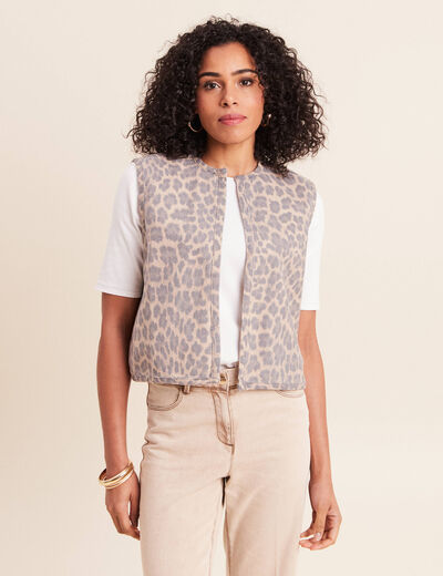 Gilet imprim&eacute; sans manches marron femme
