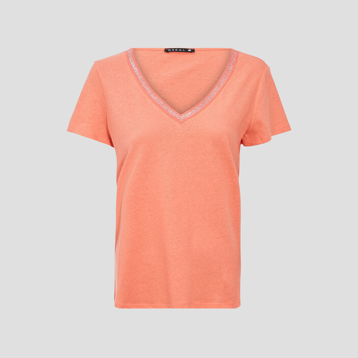 T-shirt manches courtes orange clair femme