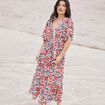 Robe longue évasée col en V blanc femme