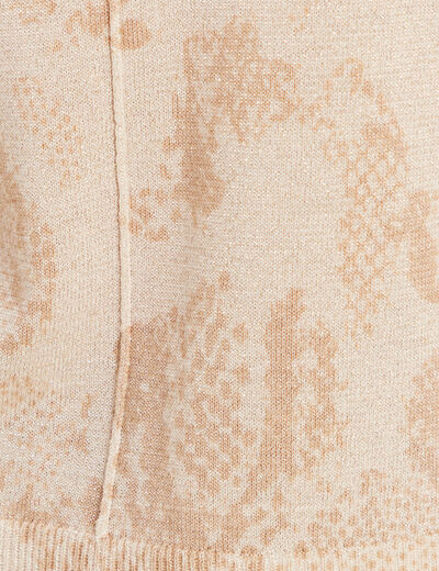 Pull col rond manches courtes beige femme