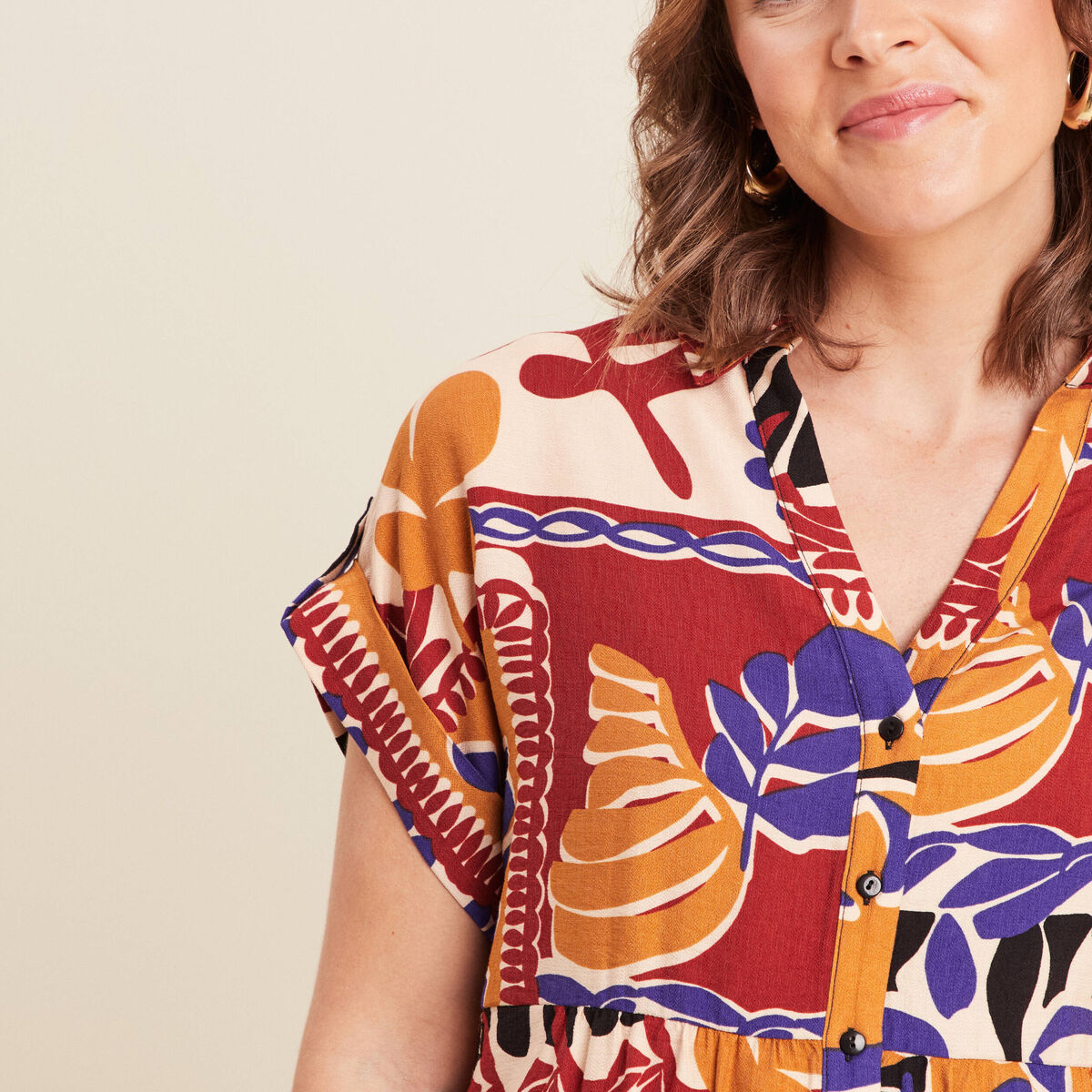 Chemise ample manches courtes multicolore femme