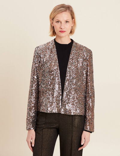 Veste col châle avec sequins couleur cuivre femme