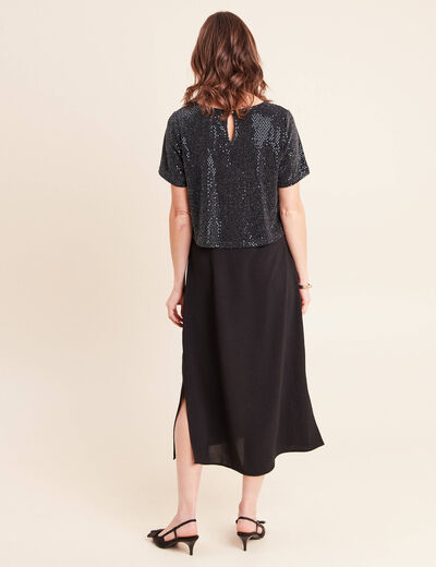 Robe longue &eacute;vas&eacute;e 2 en 1 col rond bleu marine femme
