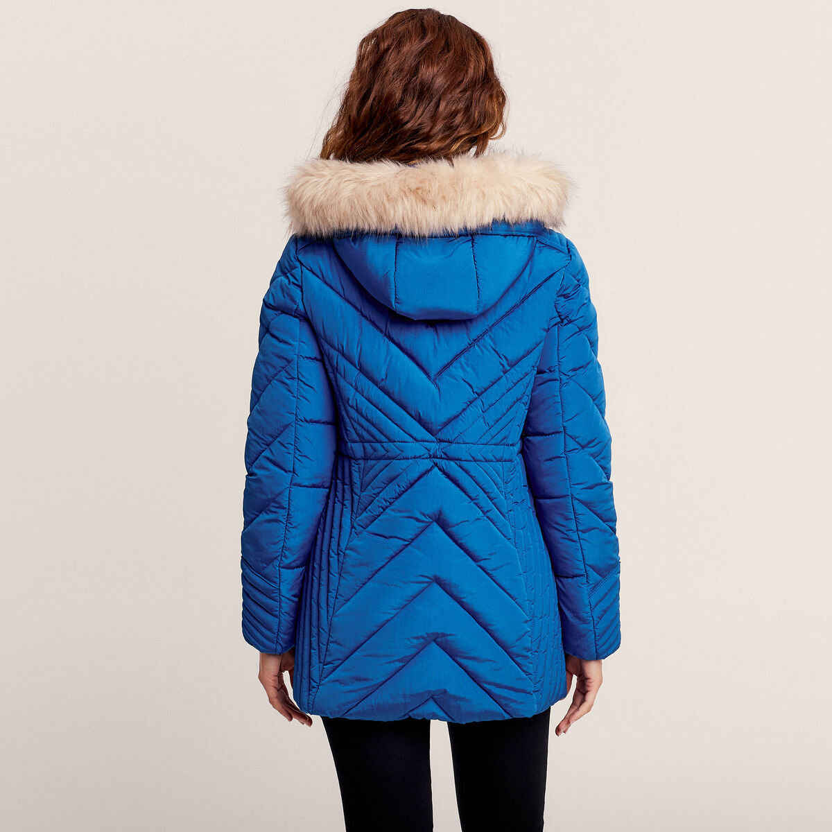 Doudoune d&eacute;perlante &agrave; capuche amovible bleu electrique femme