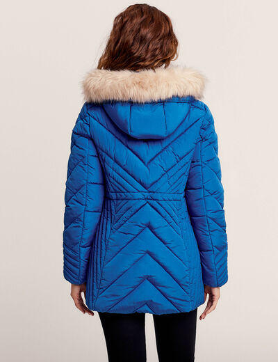 Doudoune d&eacute;perlante &agrave; capuche amovible bleu electrique femme