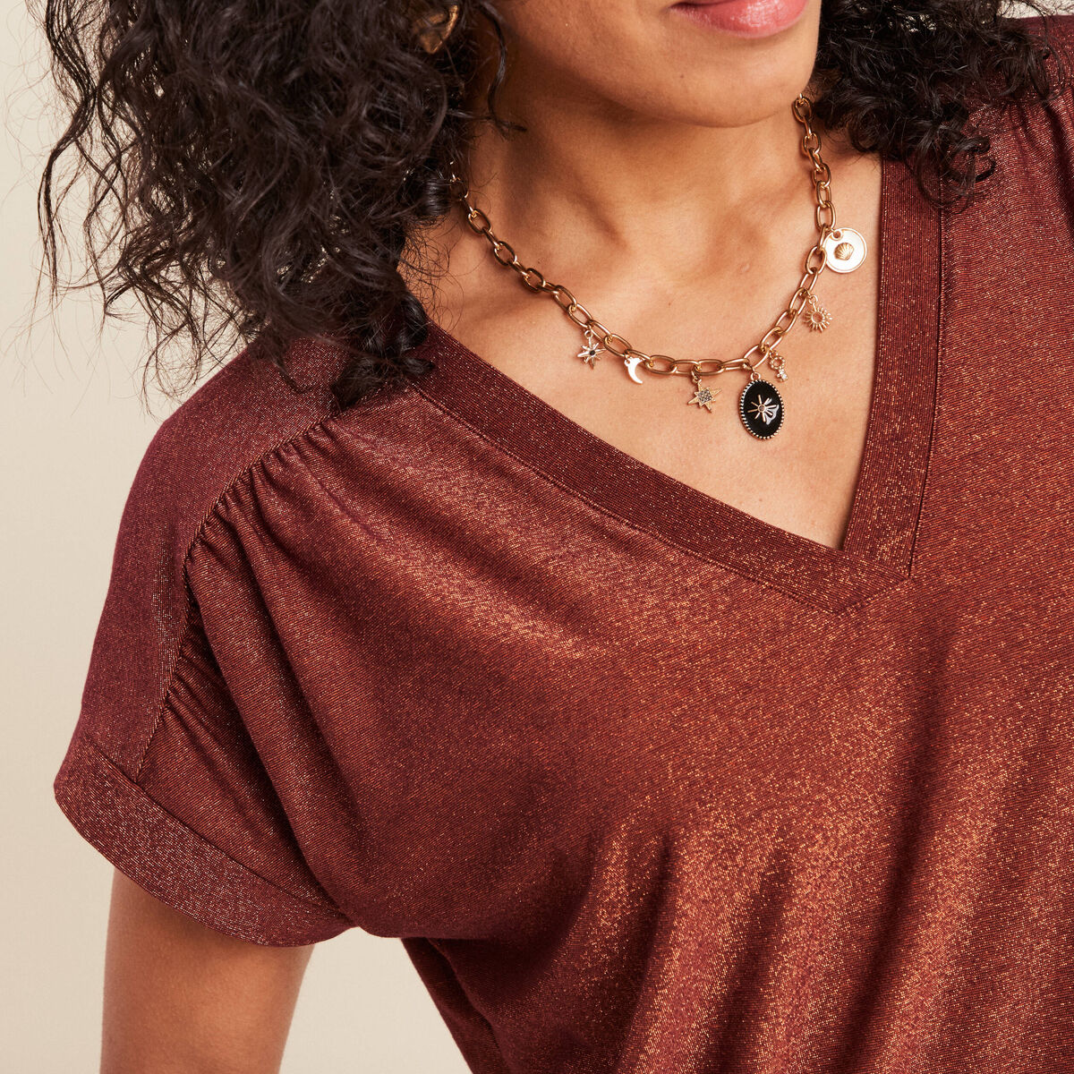 T-shirt manches courtes marron foncé femme