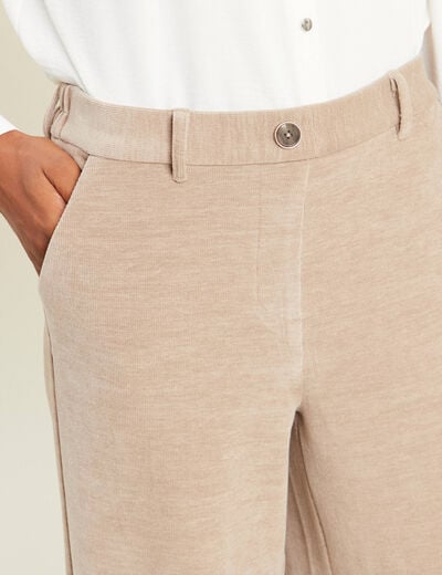 Pantalon loose en velours beige femme