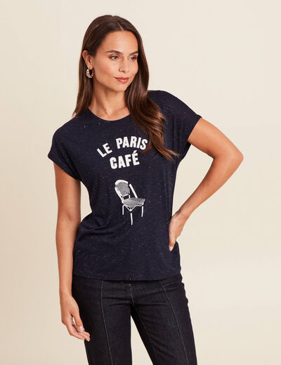 T-shirt col rond manches courtes bleu marine femme
