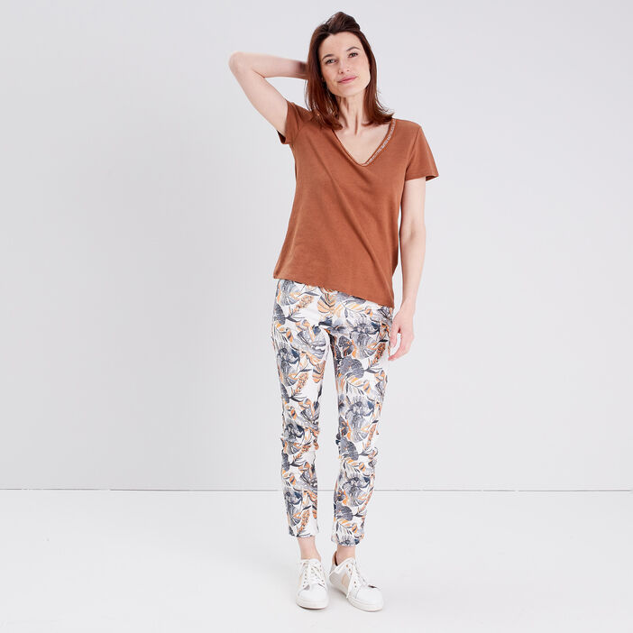 Pantalon ajusté 7/8ème ecru femme