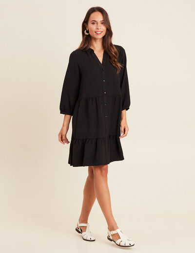 Robe courte évasée col chemise noir femme
