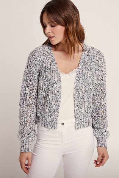 Gilet manches longues bleu femme