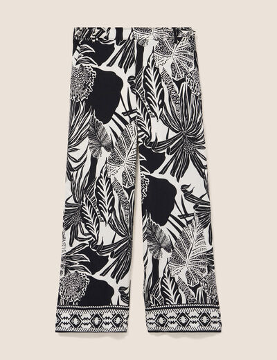 Pantalon large 7/8&egrave;me taille haute noir femme