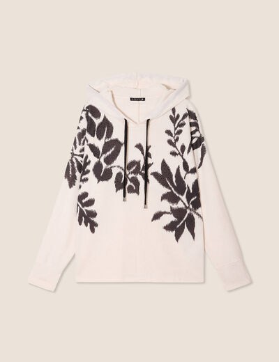 Sweat manches longues capuche ecru femme