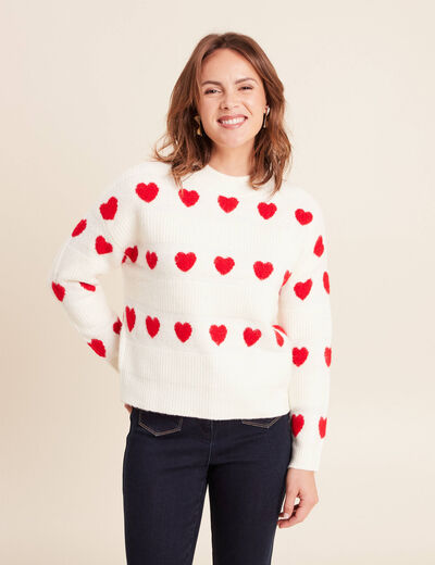 Pull col rond manches longues rouge femme