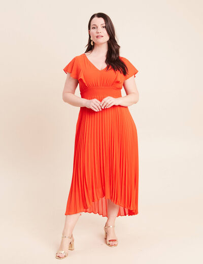 Robe longue &eacute;vas&eacute;e &agrave; volants orange fonc&eacute; femme
