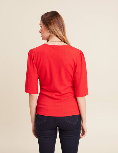 Blouse col V manches coude rouge femme