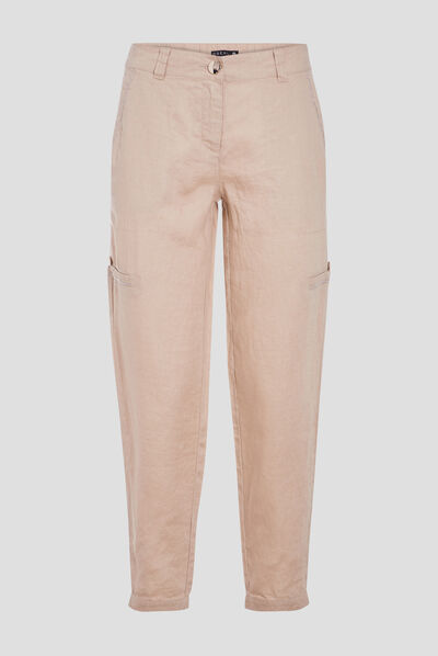 Pantalon flou taille basculée beige femme
