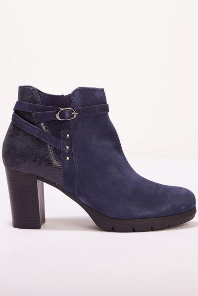 Bottines à talons en cuir bleu foncé femme