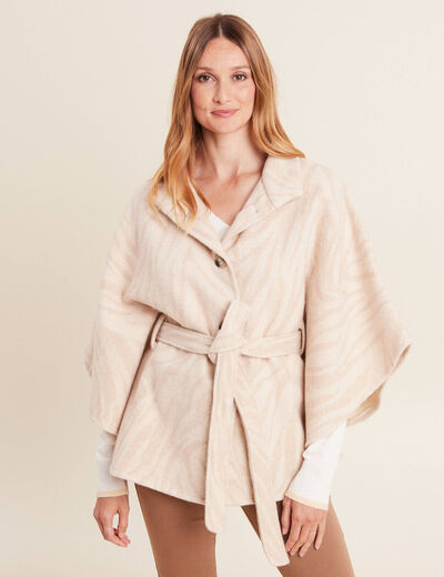 Cape boutonnée et ceinturée beige femme