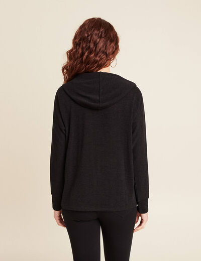 Gilet manches longues capuche noir femme