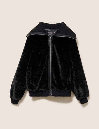 Manteau doubl&eacute; col camionneur noir femme