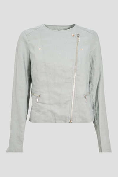 Veste droite zippée vert clair femme