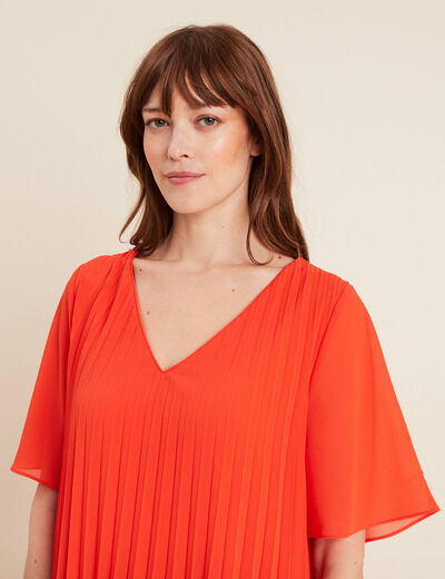 Robe droite plissée orange foncé femme