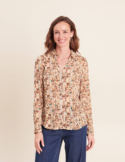 Chemise ajust&eacute;e manches longues marron femme