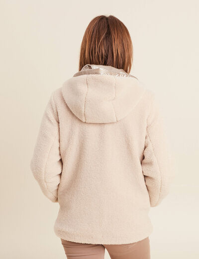 Manteau à capuche laine mouton ecru femme
