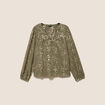 Blouse ample col v manches longues vert kaki femme