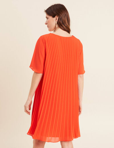 Robe droite plissée orange foncé femme