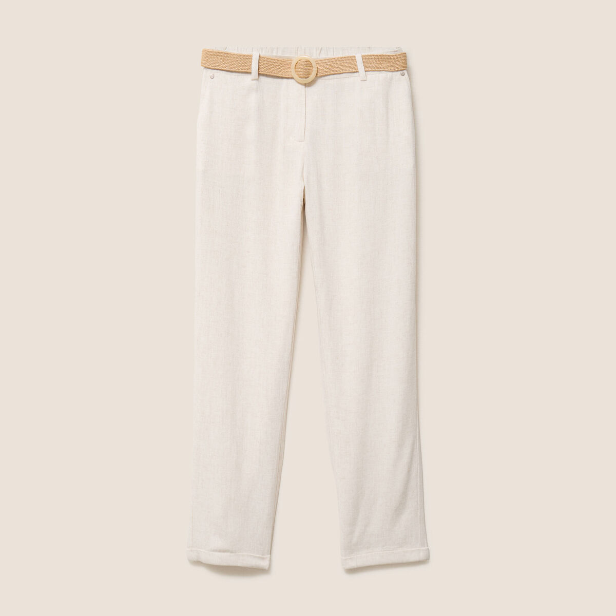 Pantalon large 7/8&egrave;me taille bascul&eacute;e beige femme