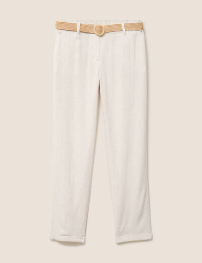Pantalon large 7/8&egrave;me taille bascul&eacute;e beige femme