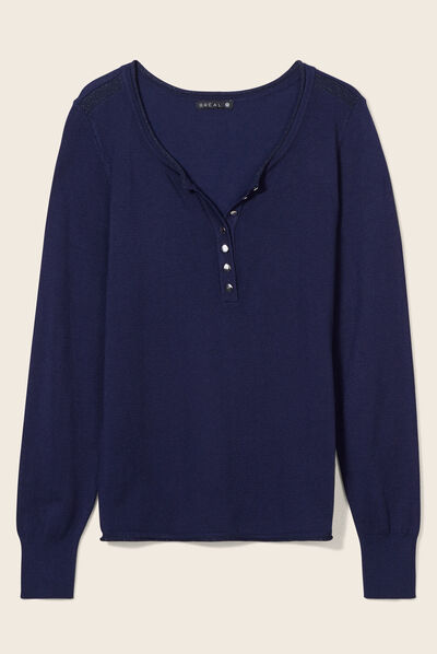 Pull manches longues bleu marine femme
