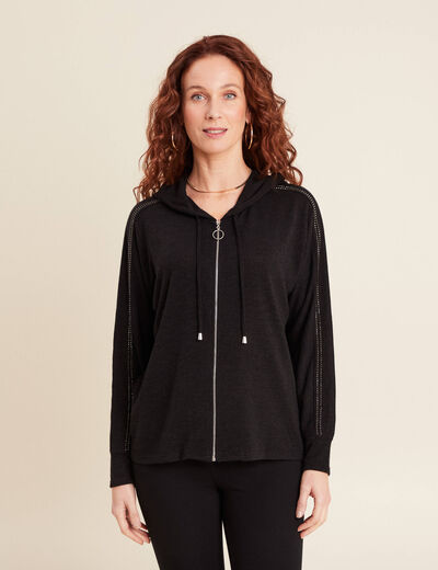 Gilet manches longues capuche noir femme
