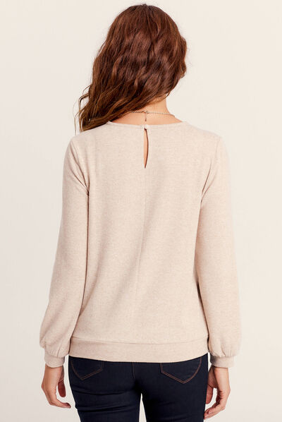T-shirt manches longues beige femme