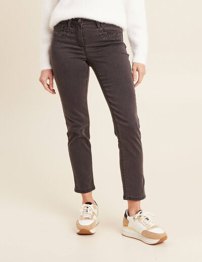 Jean ajusté taille basse denim gris femme