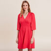 Robe empire smock&eacute;e satin rose cerise femme