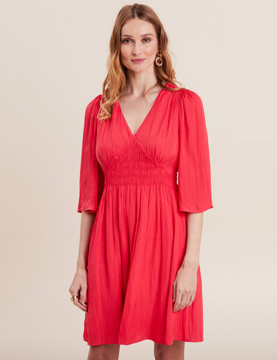 Robe empire smockée satin rose cerise femme
