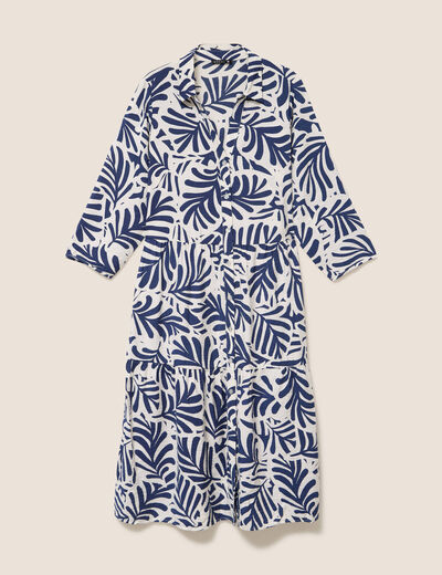 Robe fluide col am&eacute;ricain manches 3/4 blanc femme