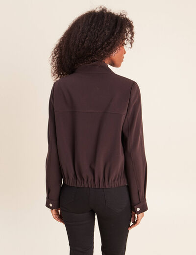 Veste ample courte col montant marron fonc&eacute; femme