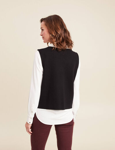 gilet droit court sans manches col rond noir femme